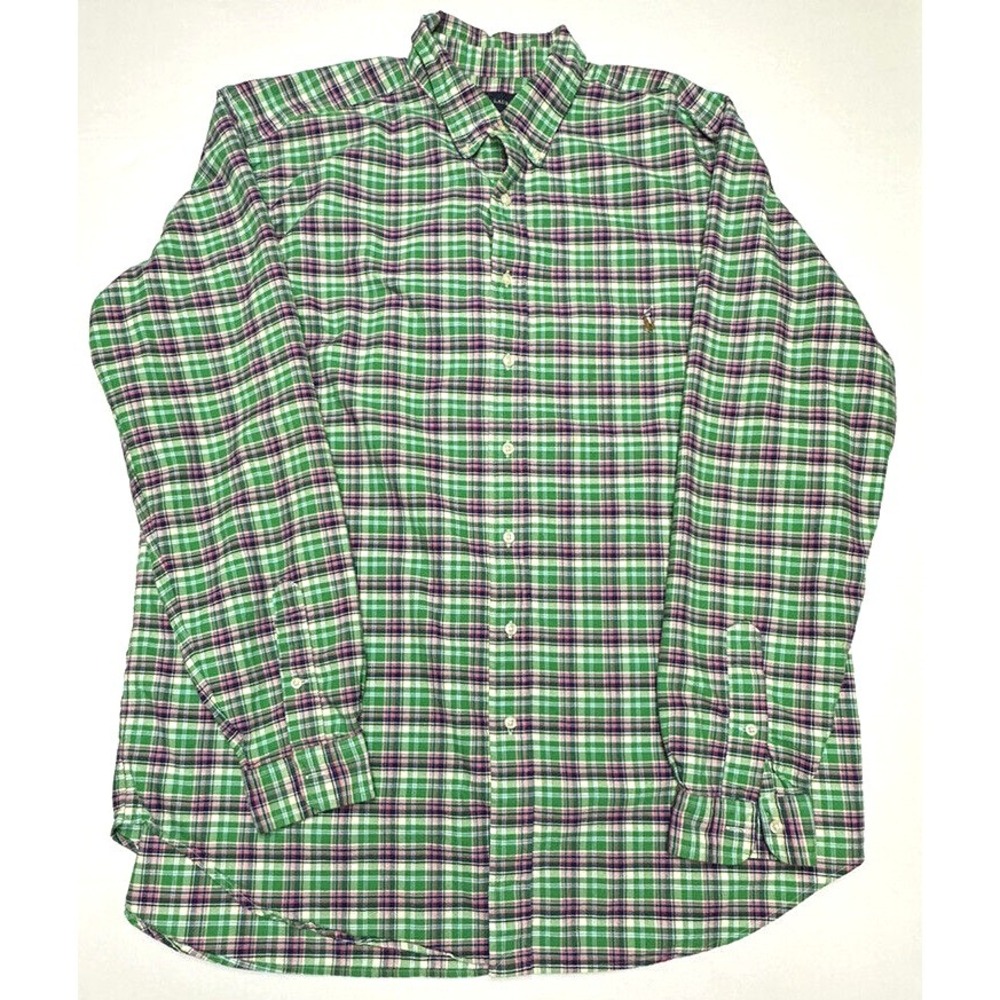 Ralph Lauren Mens Size XLT Sling Sleeve Button Down Plaid Green Logo
